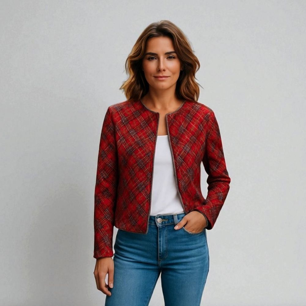 Papell Boutique Red Plaid Open-Front Blazer